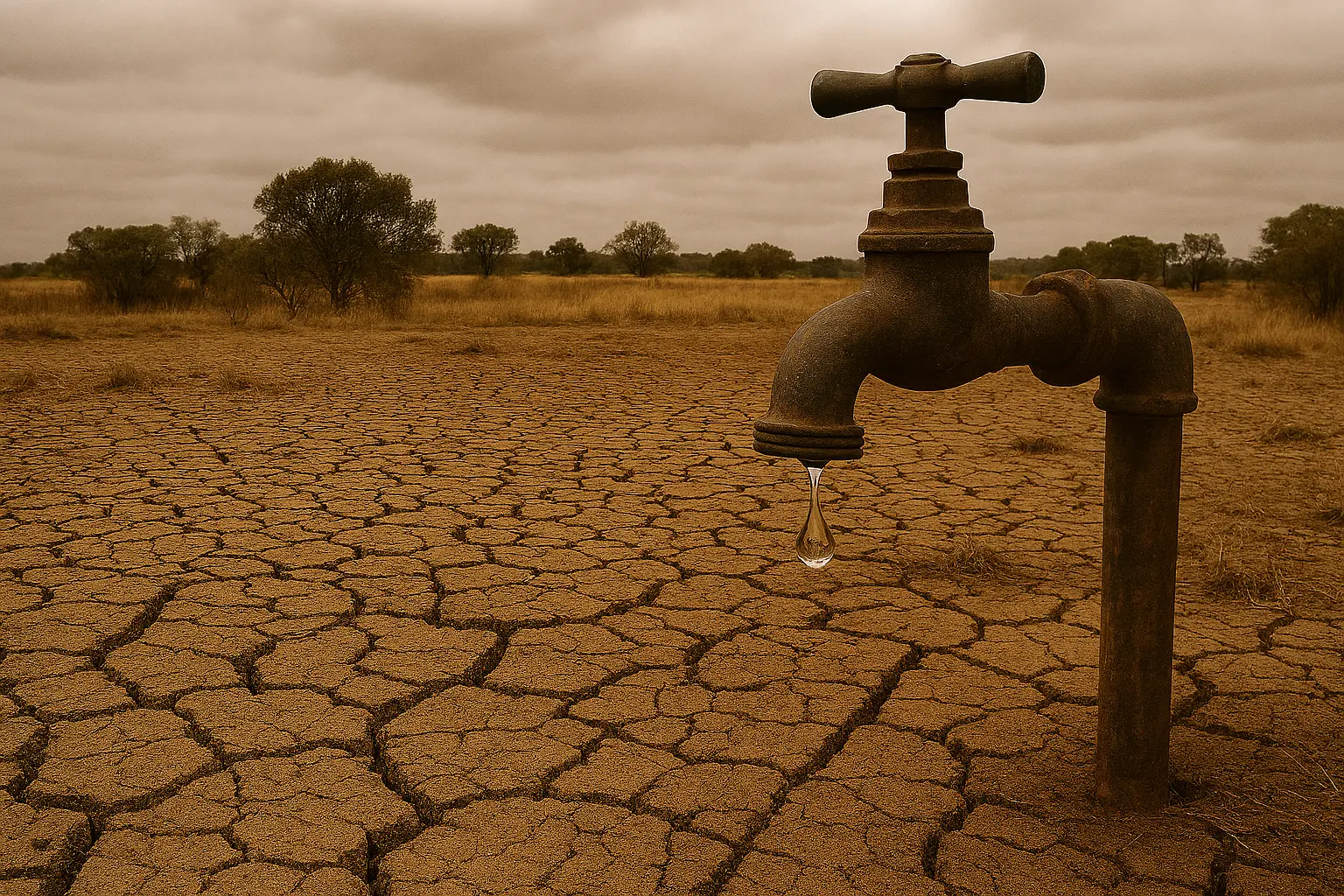1 drop of water falling from a tap in a dry region