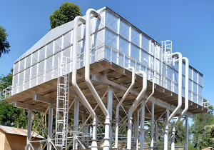 Elevated metal water storage tank